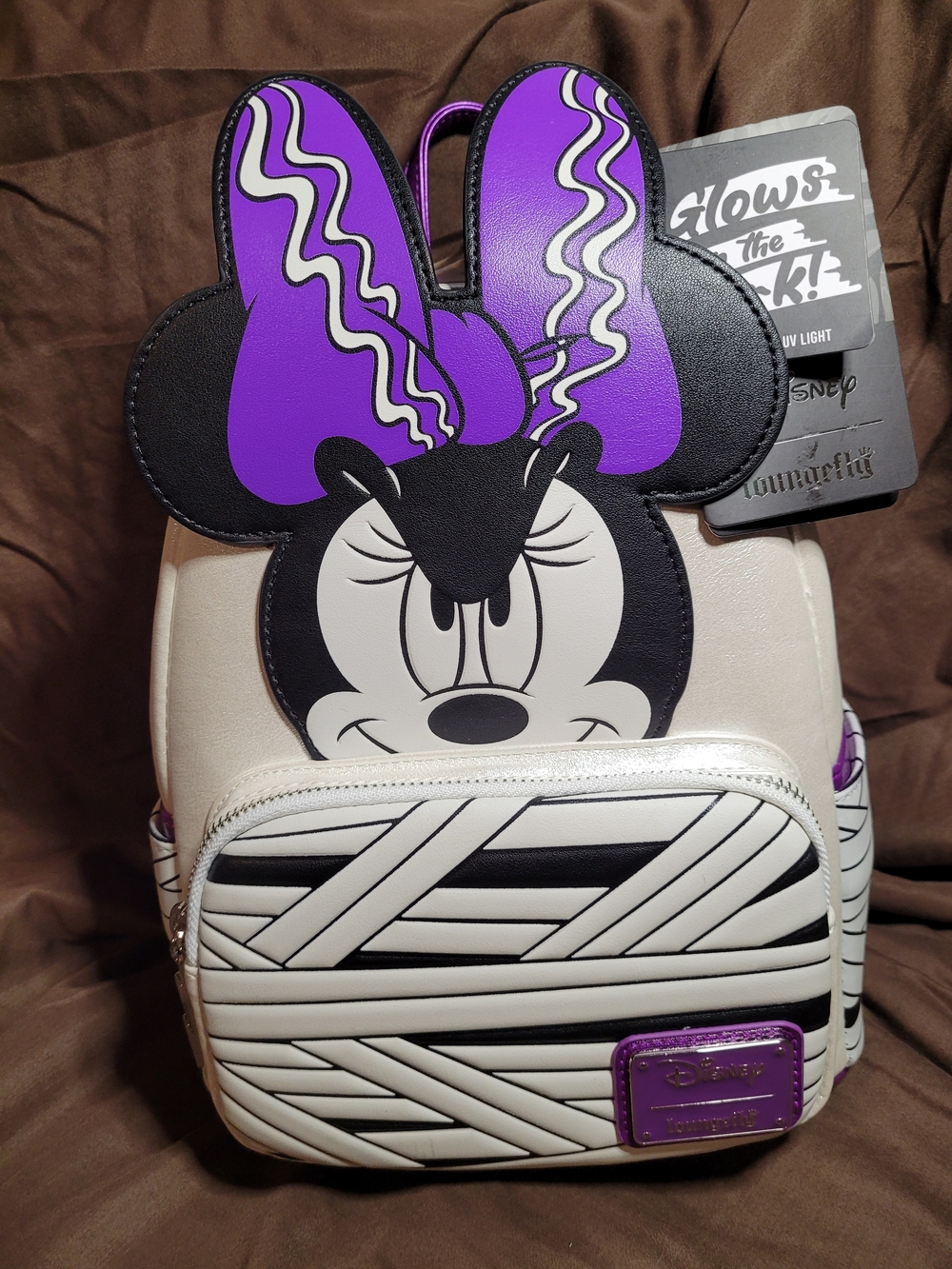 Loungefly Minnie Mouse Bride Of Frankenstein Glow-in-the-Dark Mini Backpack NWT - Picture 8 of 8